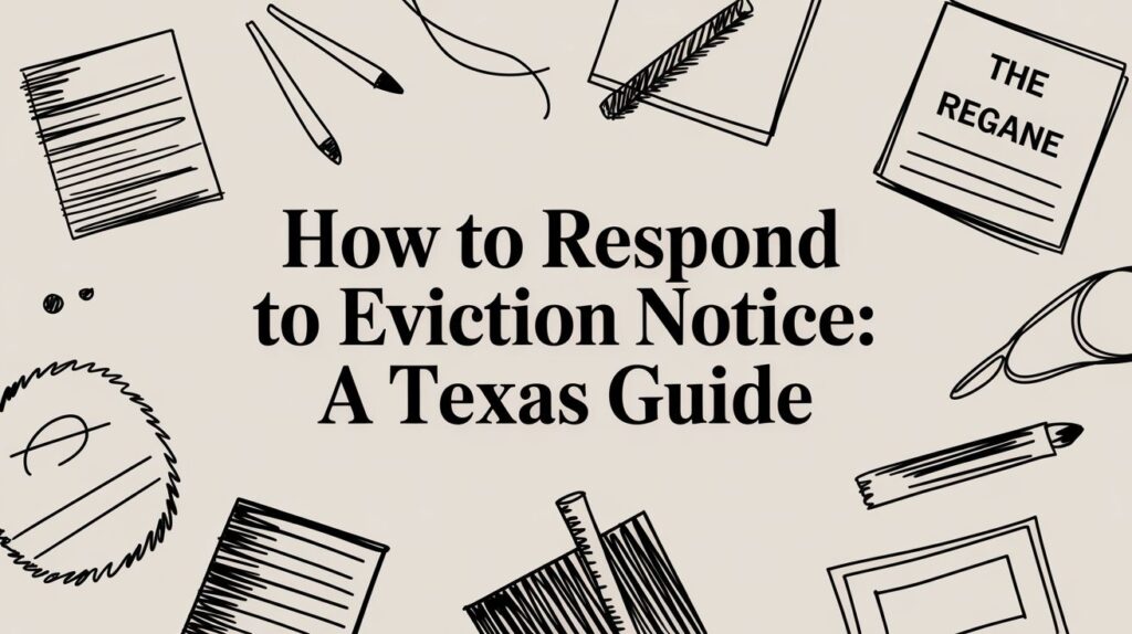 How to respond to eviction notice guide with pens, notepads, and legal documents, emphasizing tenant rights in Texas.