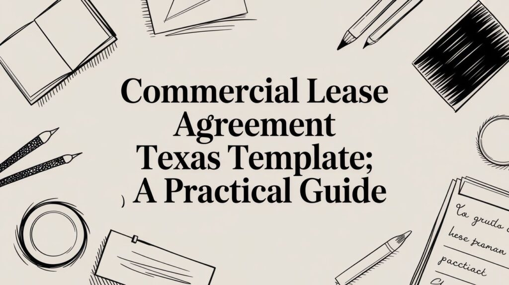 Commercial lease agreement Texas template with practical guide text and surrounding stationery elements.