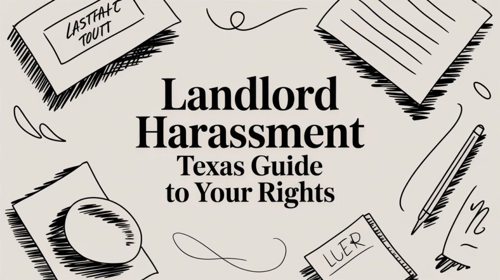 Landlord Harassment Texas Guide to Your Rights with illustrated notes and stationery elements.