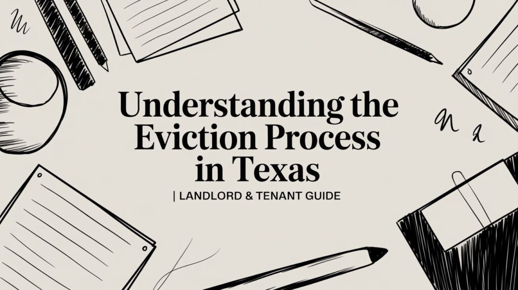Understanding the eviction process in Texas, illustrated with legal documents and stationery, representing landlord and tenant rights.