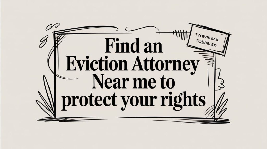 Find an eviction attorney near me to protect your rights, graphic with decorative elements, emphasizing legal assistance for eviction issues in Texas.