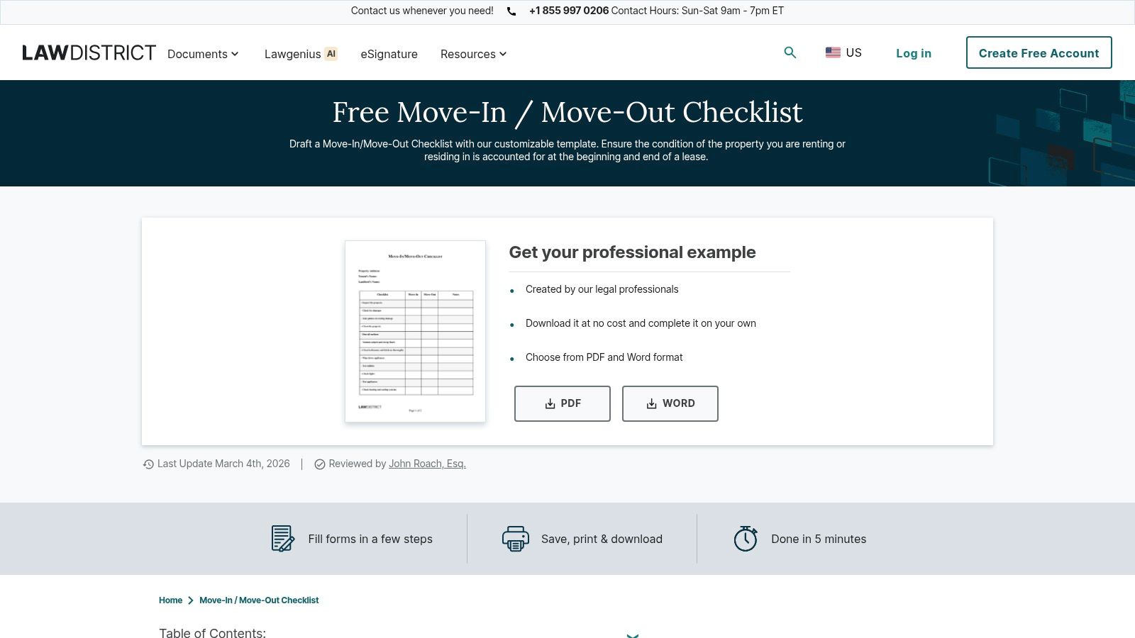 LawDistrict &mdash; Free Move‑In/Move‑Out Checklist (PDF/Word)