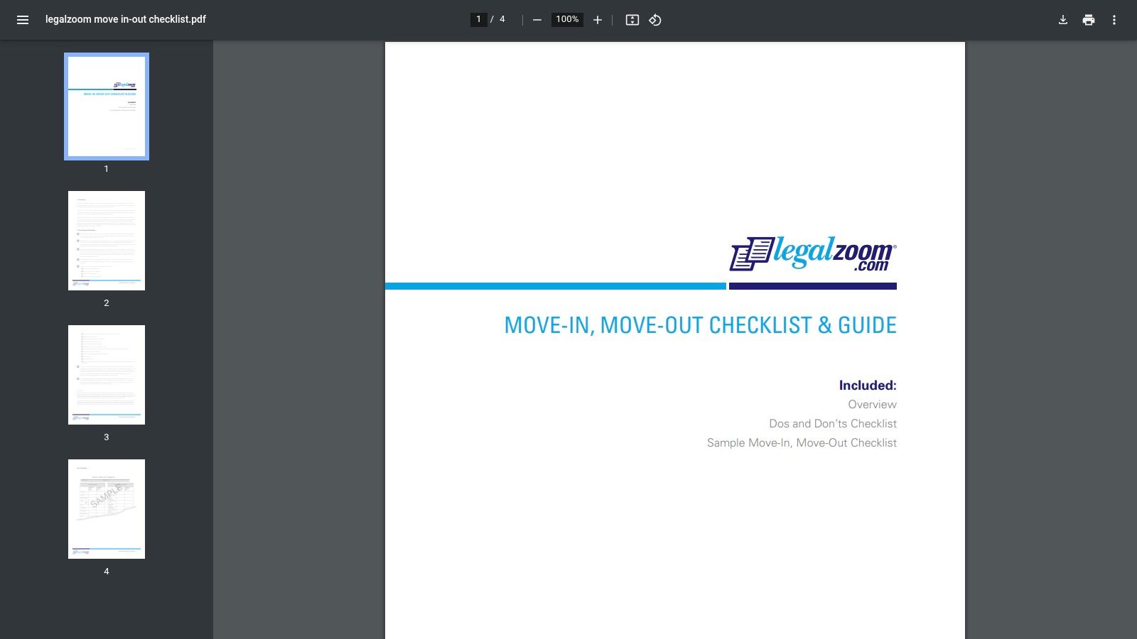 LegalZoom &mdash; Move‑In/Move‑Out Checklist (PDF)