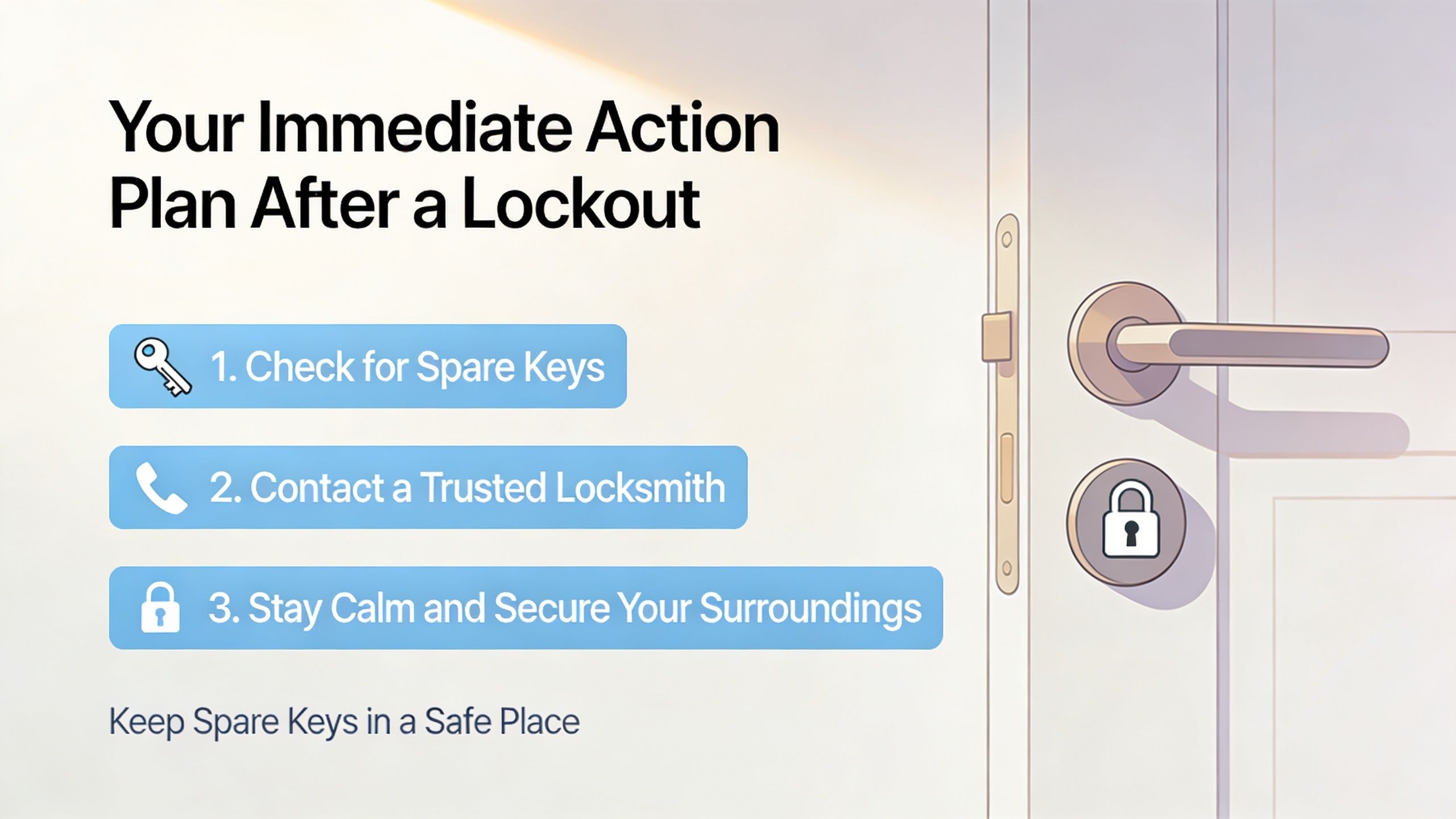 A graphic providing an action plan for when you are locked out of your home or office.